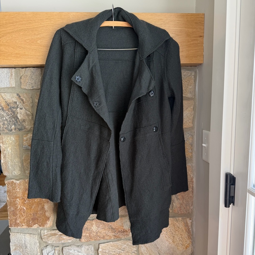 Elaine Kim dark olive green 100% pure Wool Cardigan Jacket size 4